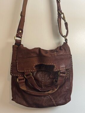 LUCKY Brand “Abbey Road” Italian Leather Fold-Over Crossbody Messenger Bag